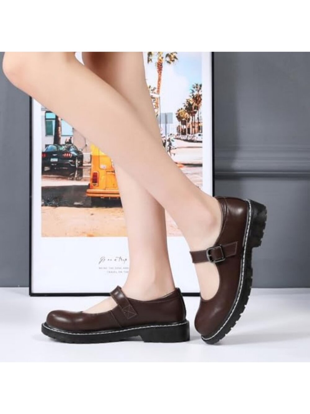 Stylish Women's Leather Mary Jane Flats - Round Toe, Non-Slip, Ankle Strap - Picture 3 of 6